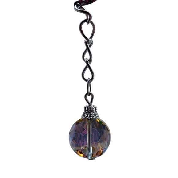 Hand Crafted Earrings Rainbow Long Dangle Faceted Glass Pierced Green Crystal - Picture 6 of 9